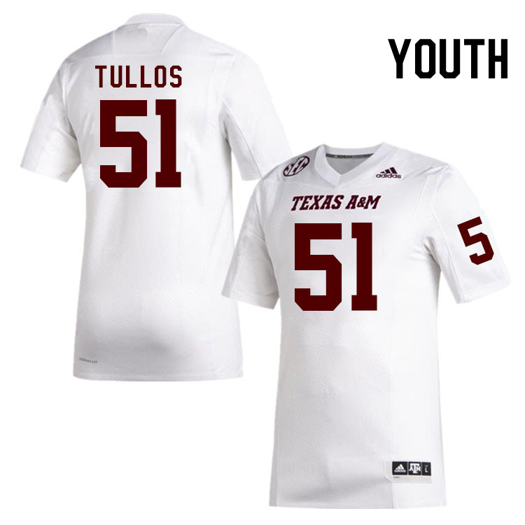 Youth #51 Kason Tullos Texas A&M Aggies College Football Jerseys Stitched Sale-White